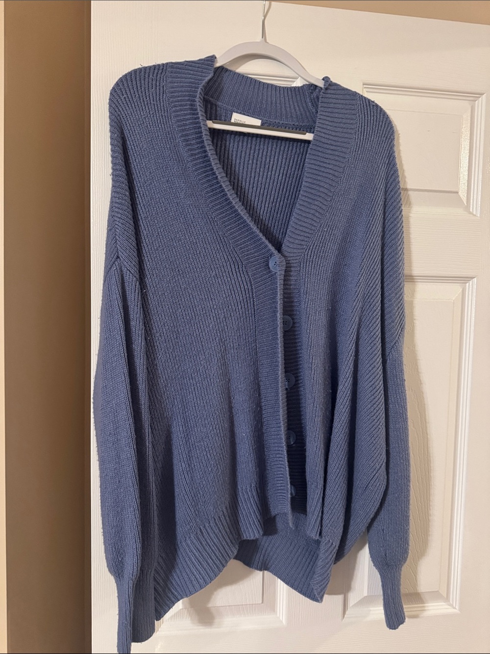 Oversized Blue Knit Button-Front Sweater Cardigan